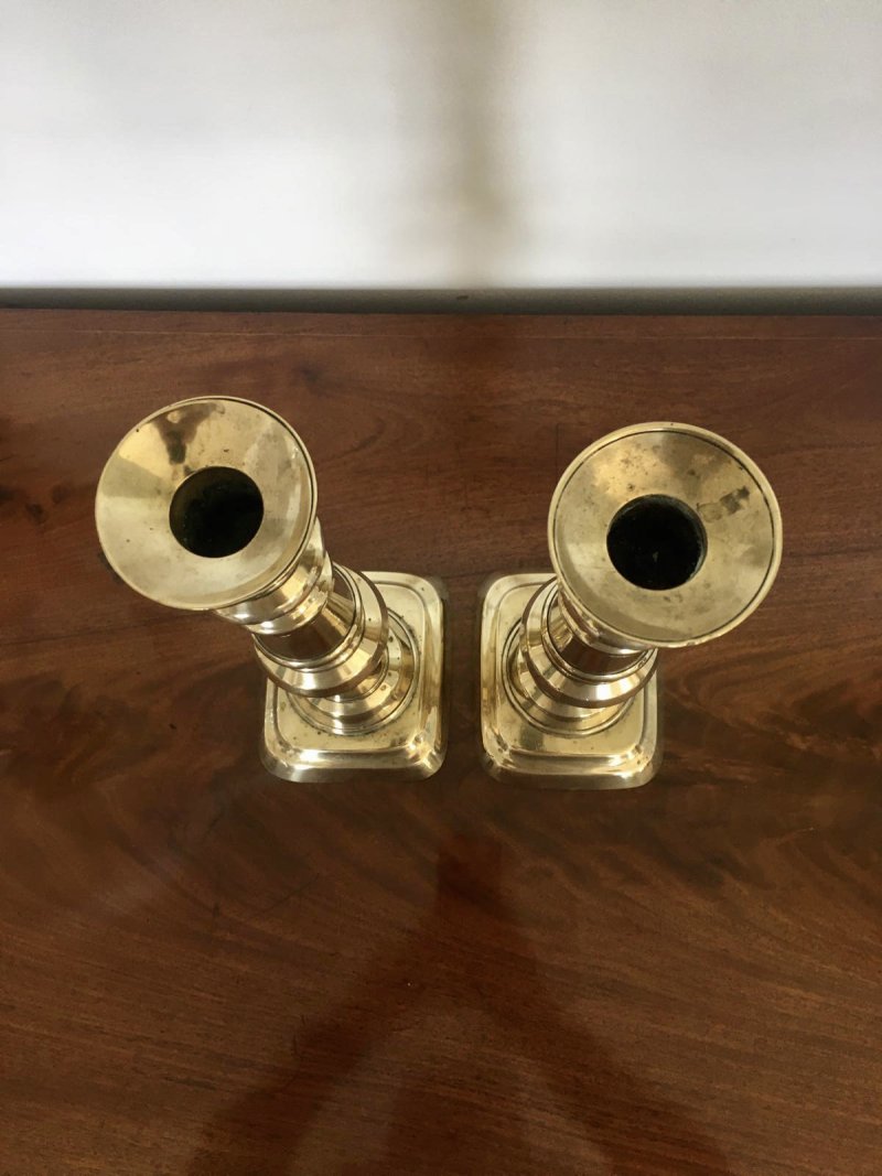 Pair of Extra Tall Antique Brass Candlesticks - Image 5